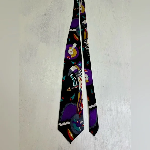 Vintage Jones New York Silk Tie Abstract Geometric Retro Artsy Wide 90s - Picture 8 of 8